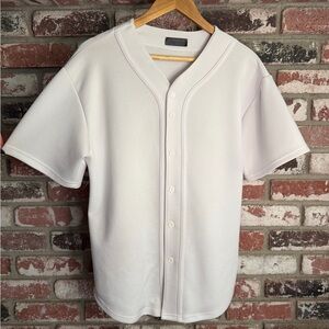 Classic All White Men's Baseball Shirt, Stretchy Polyester